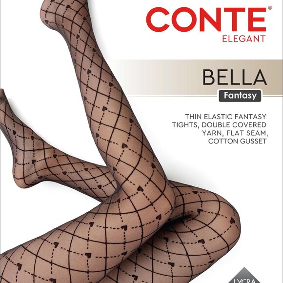Conte Bella 20 Den - Fantasy Women's Tights with Geometric Pattern & Hearts - Picture 1 of 5